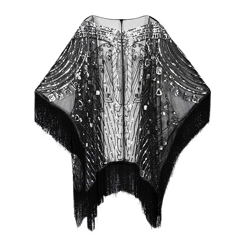 Robe longue rétro à pampilles, robe longue à pampilles, châle à paillettes perlées, robe de soirée sexy, grande robe de Rh, vintage des années 1920, nouveau