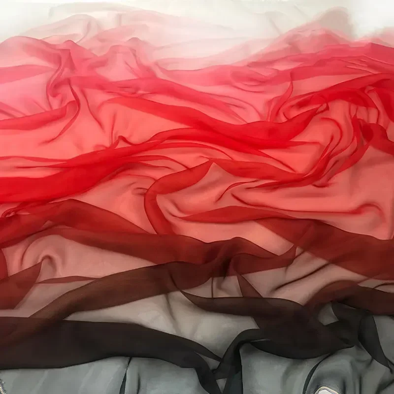 Tissu en Mousseline de Soie Dégradé de 1m, pour Écharpe, Jupe, Couture Imprimée, Injgrill, Doux, Respirant, Bricolage, Robe Hanfu de Style Prairie