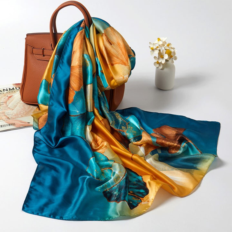 Design Satin soie châle Hijab écharpe femmes mode été crème solaire plage étole enveloppes Bufanda femme foulard Echarpe nouveau