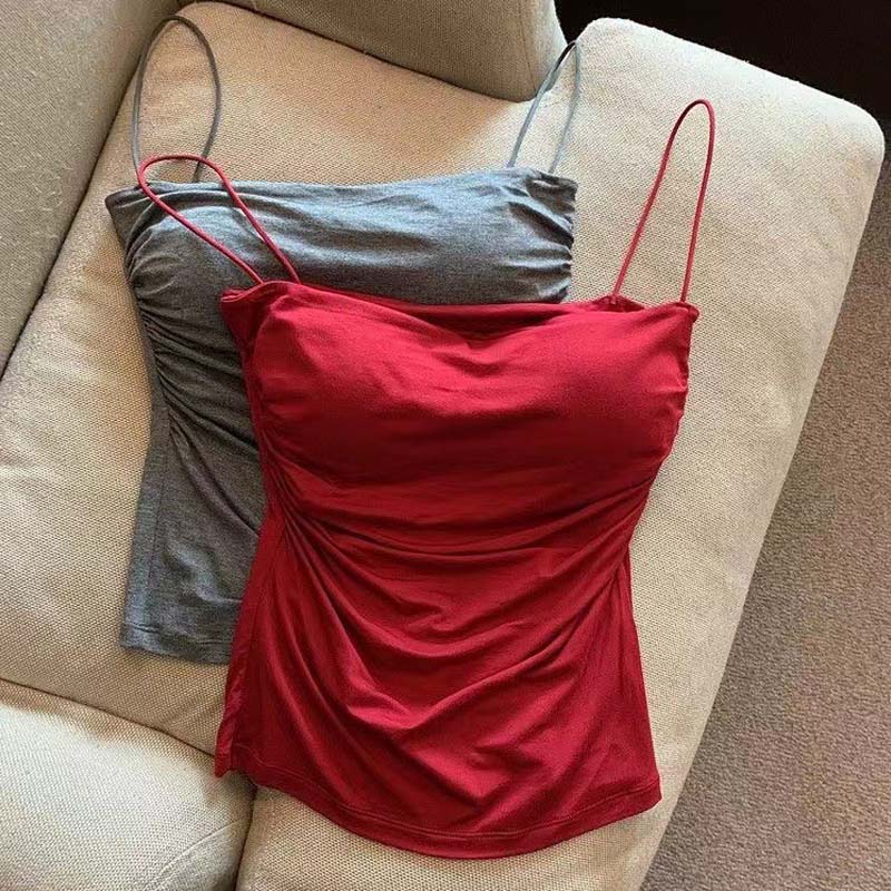 Camisoles d'été débardeurs femmes avec soutien-gorge intégré sangle réservoirs gilet sans manches t-shirts haut court couleur unie haut décontracté