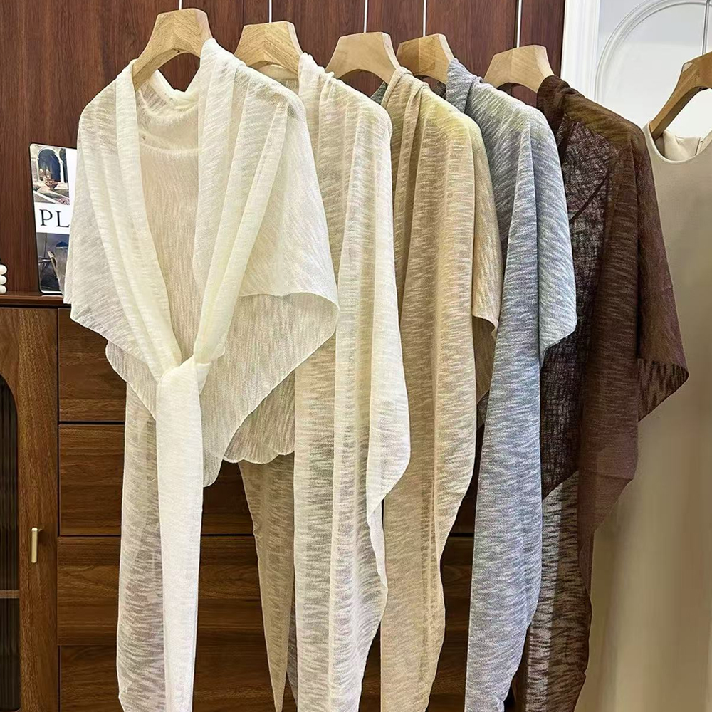 Châle triangulaire haut de gamme en soie glacée pour femme, protection solaire, avec écharpe en tricot, accessoire de mode décontracté