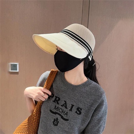 Chapeau de pêcheur coréen pour femme, d'été, ajouré et respirant, à large bord, protection solaire, réglable, avec ouverture pour queue de cheval