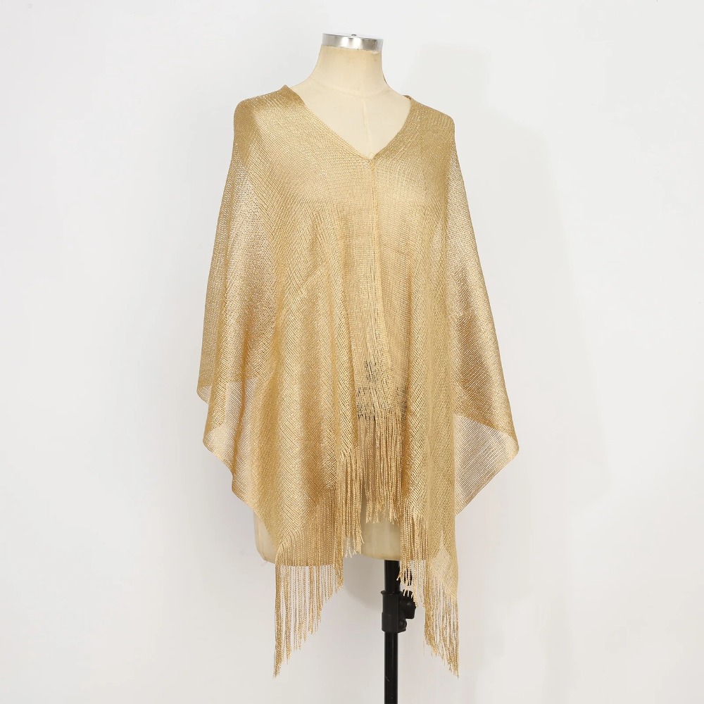 Écharpe de Protection solaire d'été, glands dorés et argentés, écharpe de mariage, robes de tempérament élégantes, châles pour femmes