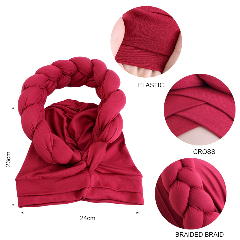 Nouveau africain torsadé grande tresse frite Turban chapeau musulman Hijab chapeau élastique bandeau foulard bonnet chapeaux Turbante casquette