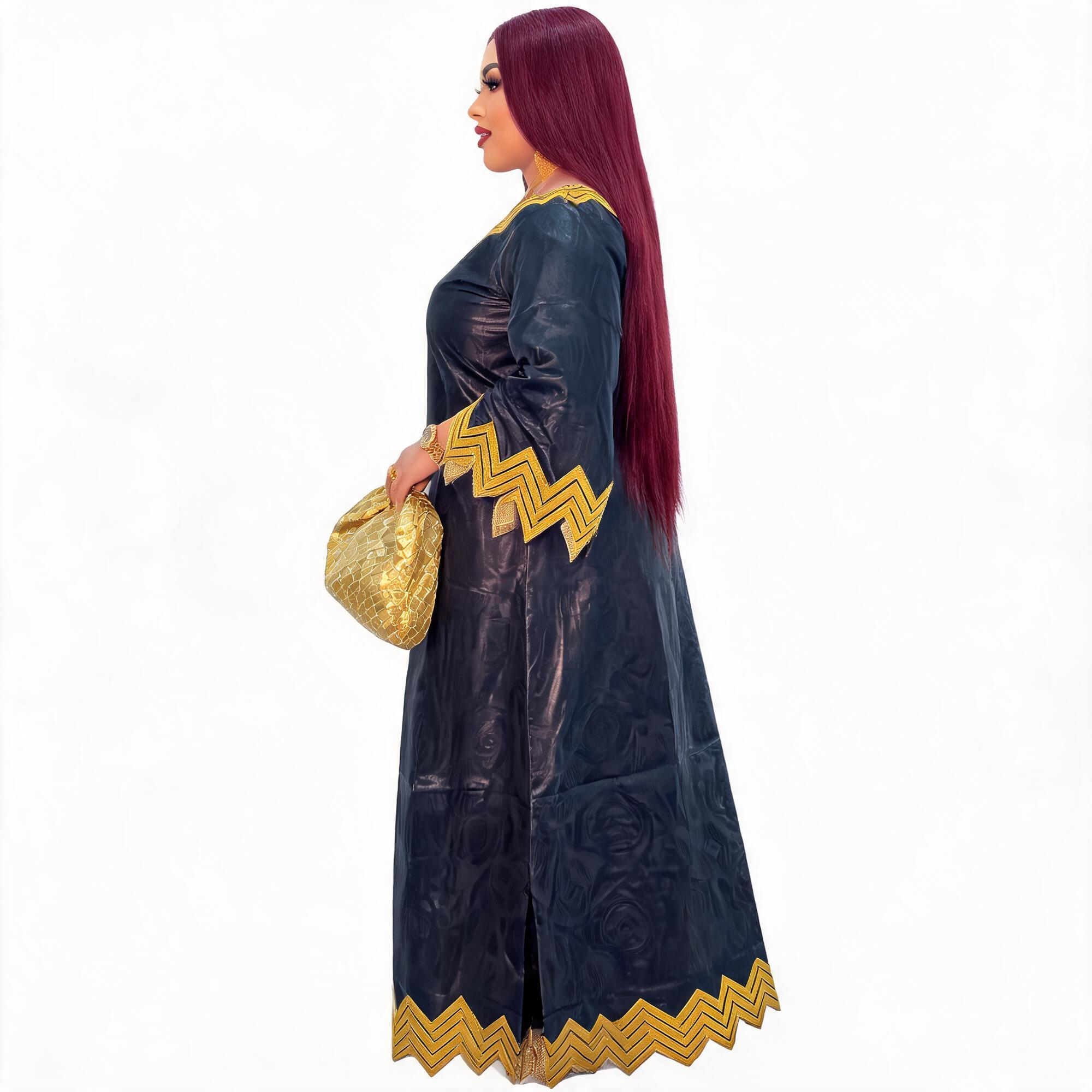 Robes africaines pour femmes grande taille, robe longue en bazin riche avec broderie et écharpe