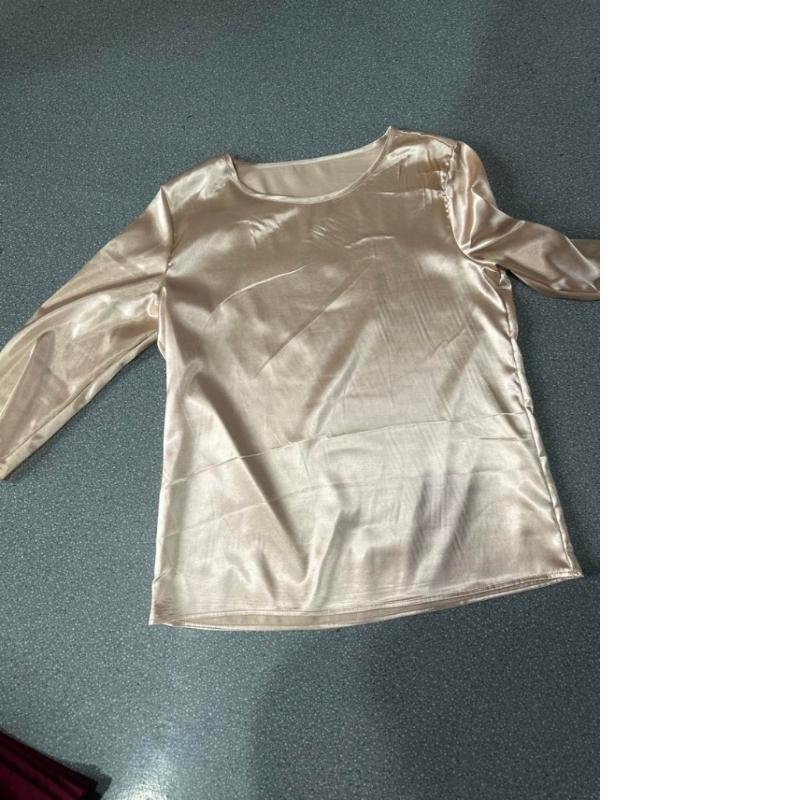 Chemisiers en satin soie pour femmes, tunique à manches 3/4, hauts décontractés, amples, chemise basique, D0UB