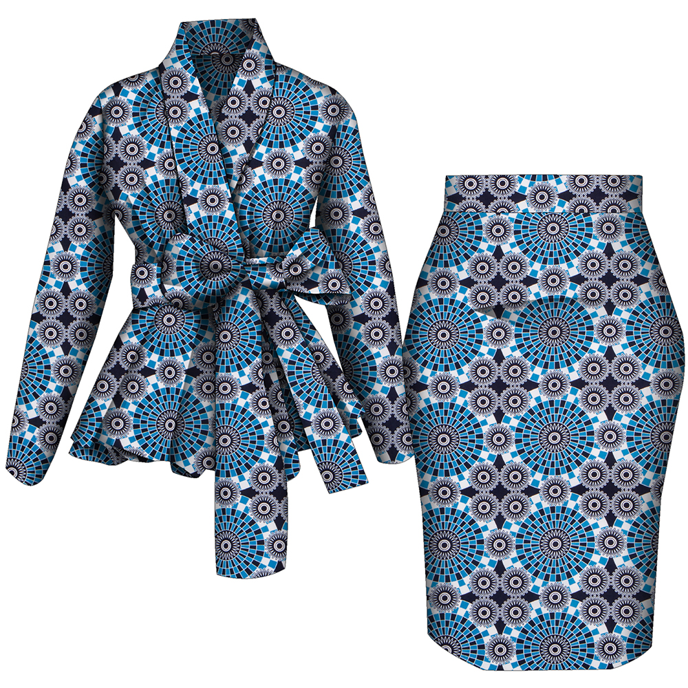 Ensemble haut et jupe à manches longues pour femmes africaines, olympiques College Ankara, vêtements de fête personnalisés, coton, Wy10871