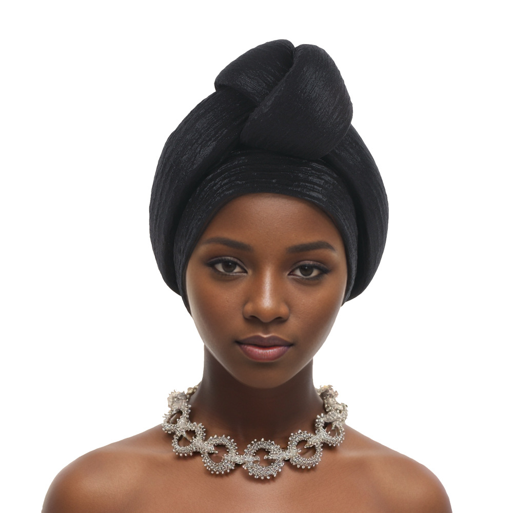 Turban noué à effet métallique scintillant pour femme, en tissu extensible froissé, pré-noué, style africain, pour usage quotidien, fête, mode, cosplay