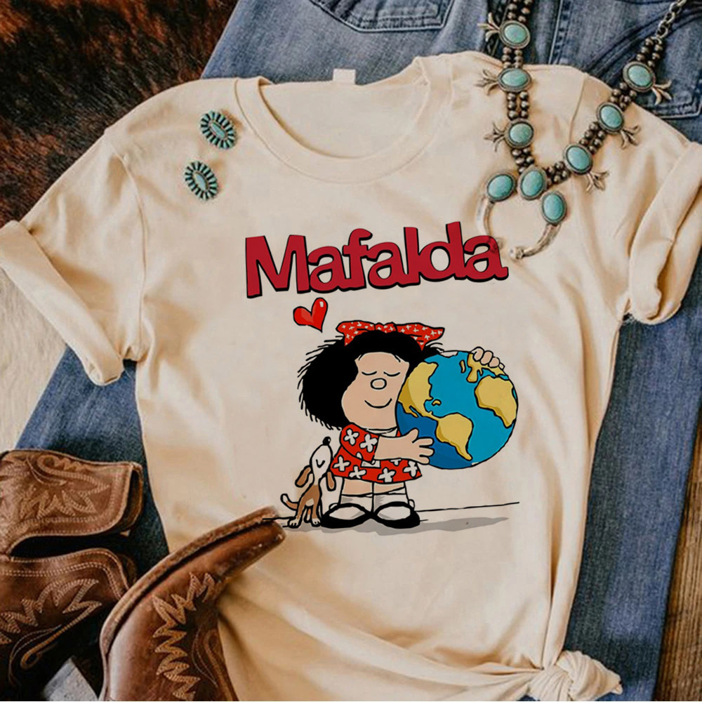 T-shirt graphique Mafalda pour filles, vêtements colorés, grunge, université, graphique numérique