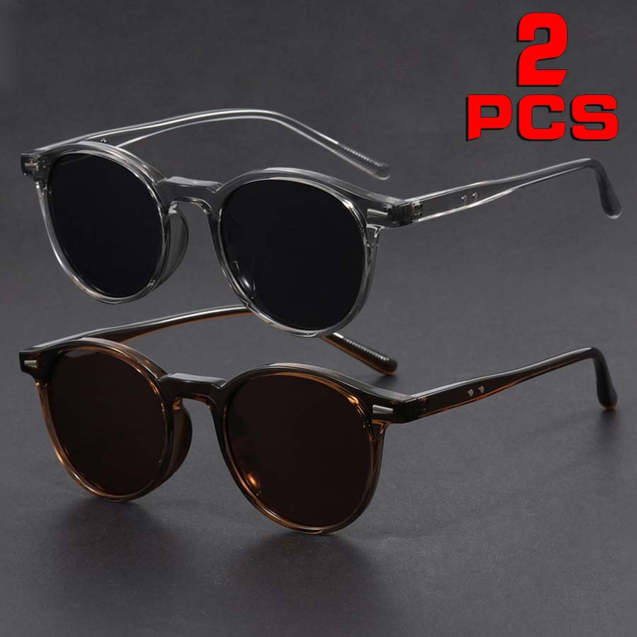 Lot de 2 lunettes, montures rondes classiques unisexes, tendance rétro, adaptées à un usage quotidien