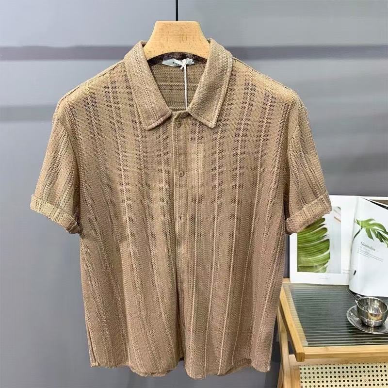 Hauts pour hommes chemise creuse à manches courtes hommes été mince à la mode beau français léger luxe drapé chemises hawaïennes