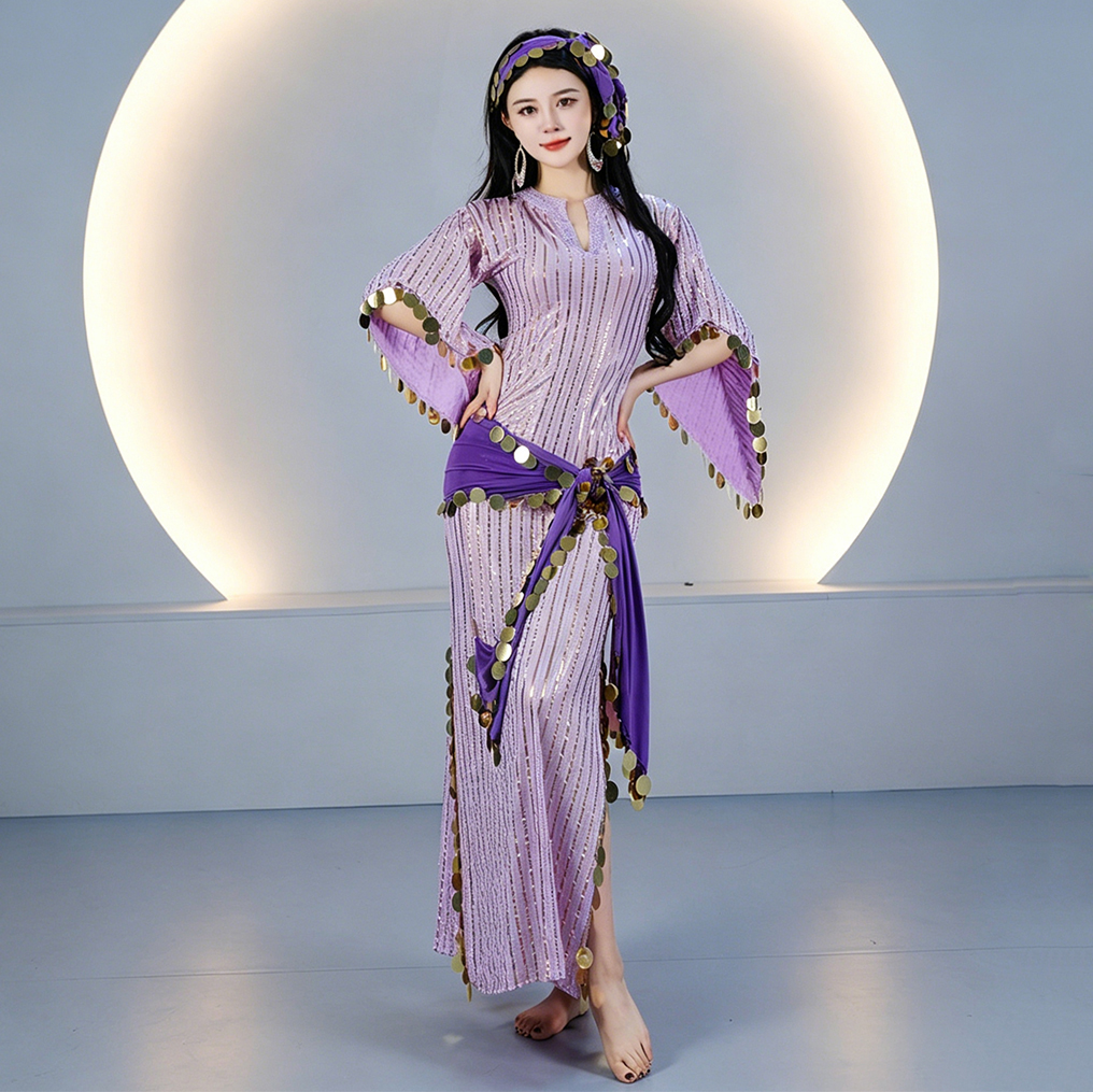 Robes de Danse du Ventre Baladi pour Femmes, Col en V, Tenue de Danse Folklorique Saidi, Robe Égyptienne, Costume de Cabaret, Robe de Danse de Groupe, Ceinture à Pièces
