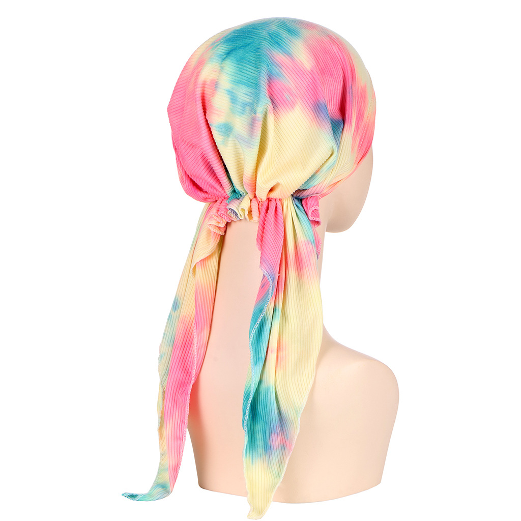 Hijab imprimé musulman pour femmes et filles, turban à longue queue, couvre-chef élastique 7.5, bonnet chimio respirant