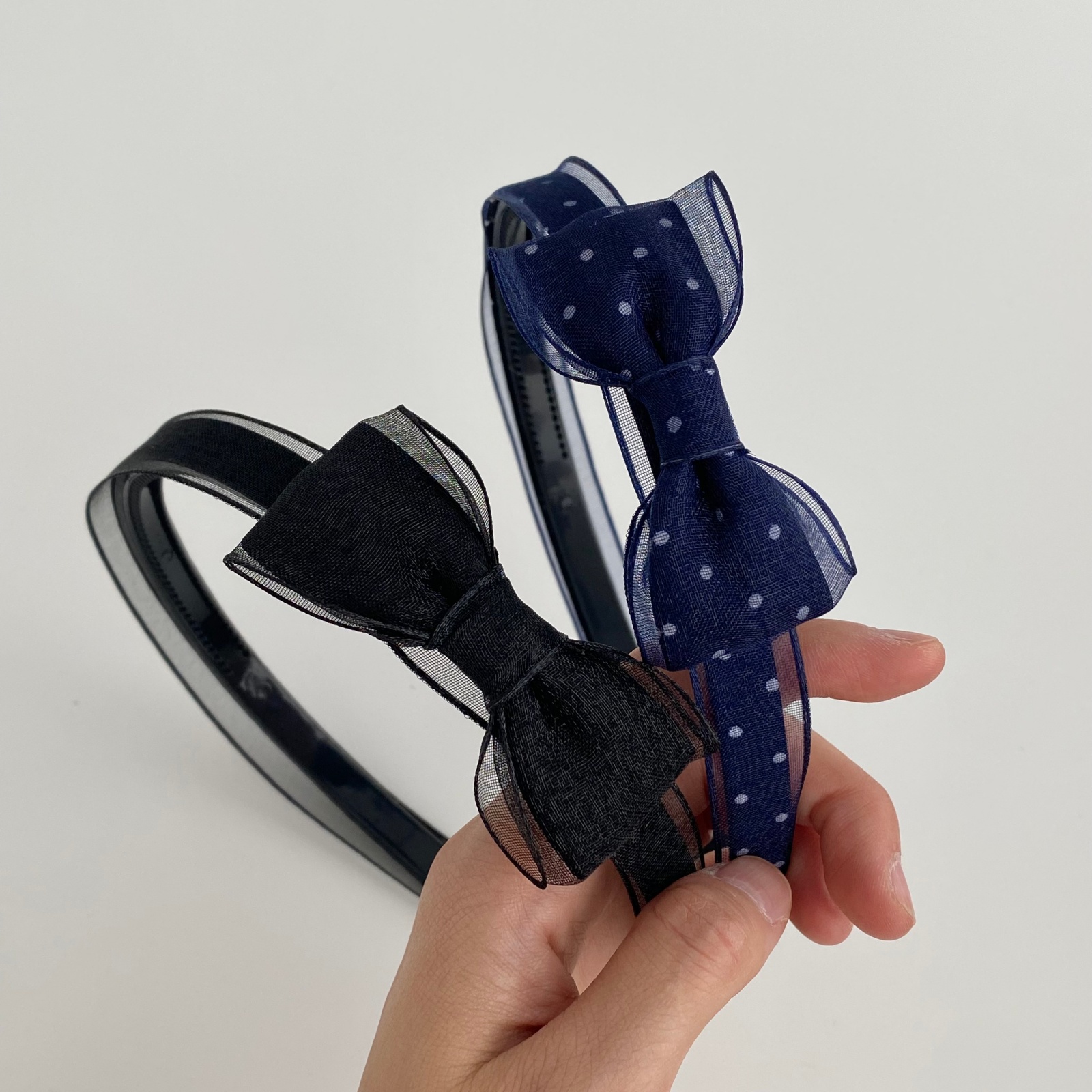 1PC Bandeaux vintage à pois en organza avec nœud, serre-têtes élégants en maille transparente, accessoires capillaires doux et polyvalents pour femmes au quotidien