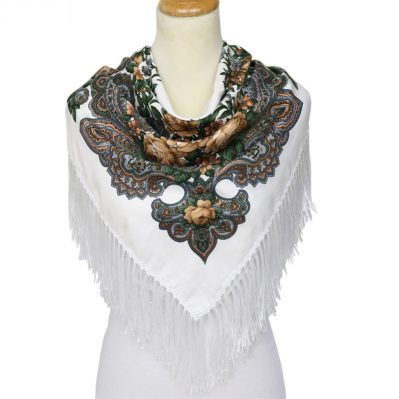 Babushka écharpe russe Pashmina femme châle carré hiver bandeau femme rétro motif Floral gland coton écharpe Hijabs