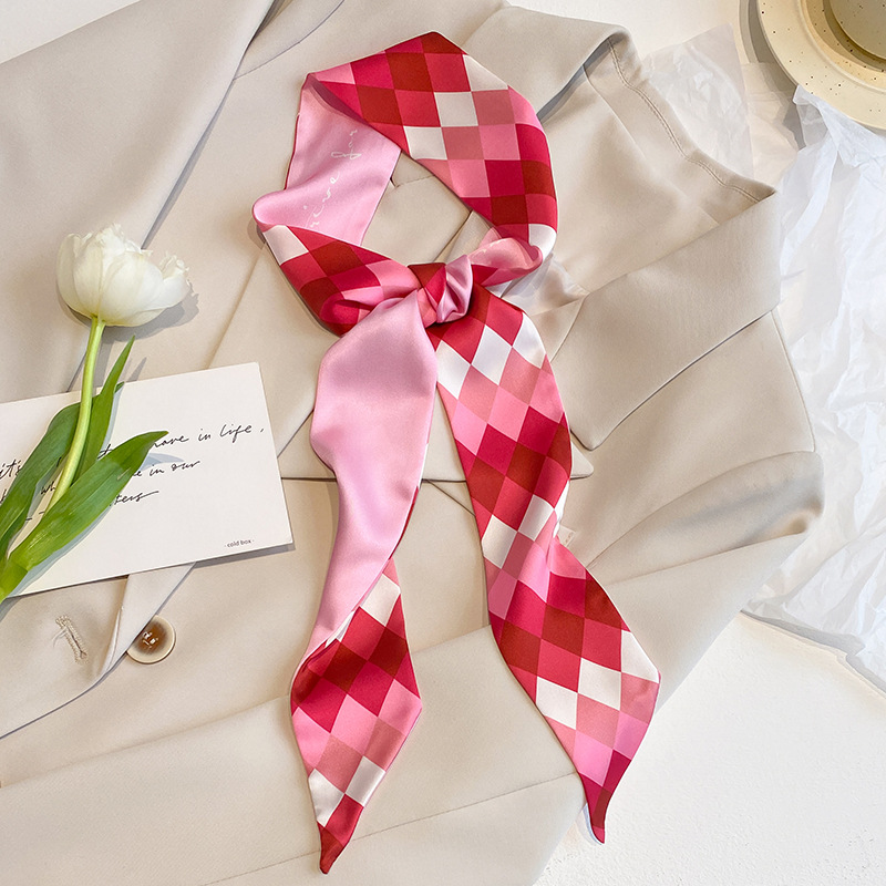 Rose maigre sac ruban écharpes pour femmes 7*130 cm mode impression doux Satin bandeau Foulard foulard femme cou cravate cheveux écharpe