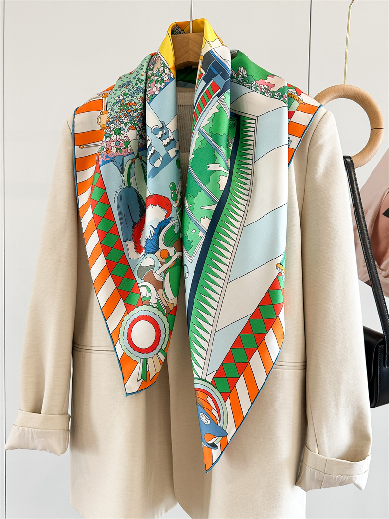 Foulard en soie imprimé cheval 90CM, châles en sergé faits à la main, bords roulés à la main, Bandanas, accessoires de tête pour femmes, décorations de sac de cheveux