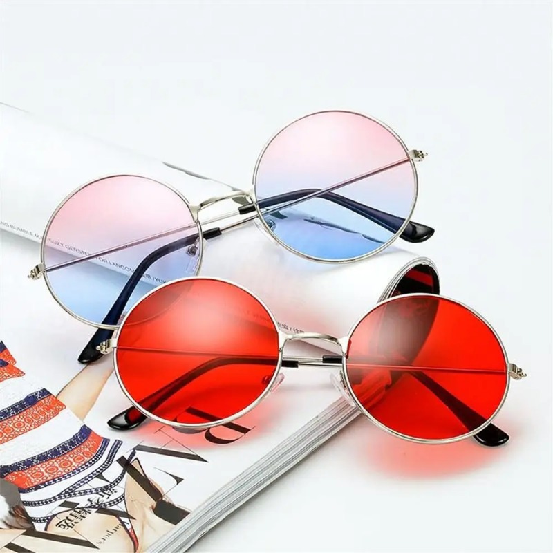Nouvelles lunettes de soleil rondes rétro hippie pour femmes et hommes, lunettes de fête punk tendance, lunettes de soleil rondes en métal avec protection UV
