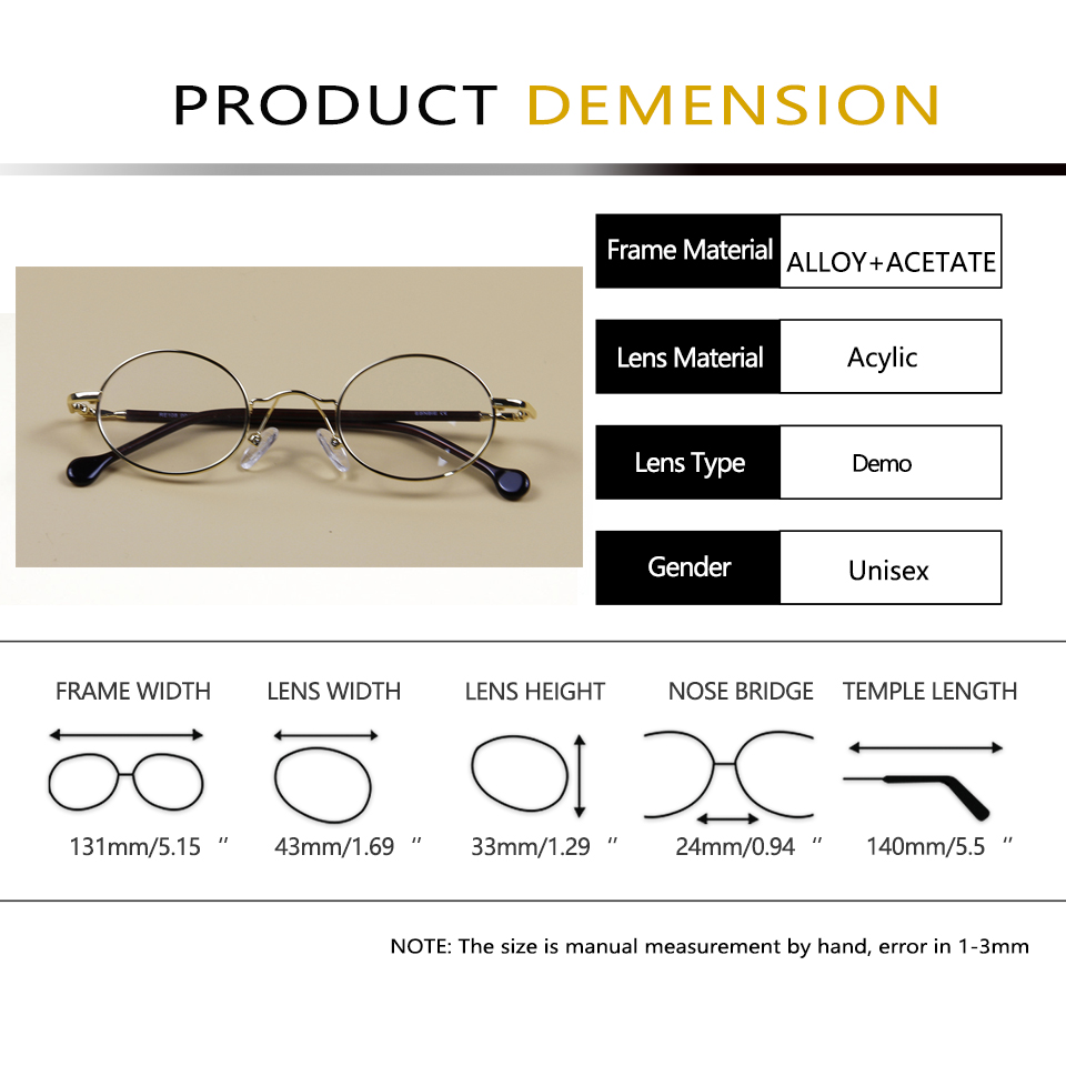 Petites lunettes rondes Vintage en métal ovale or noir lunettes cadre femmes hommes lunettes à jante complète pour lunettes de Prescription