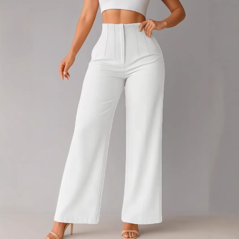 Pantalon large taille haute pour femme, élégant, coupe droite, idéal pour le bureau ou les tenues décontractées, confortable et habillé