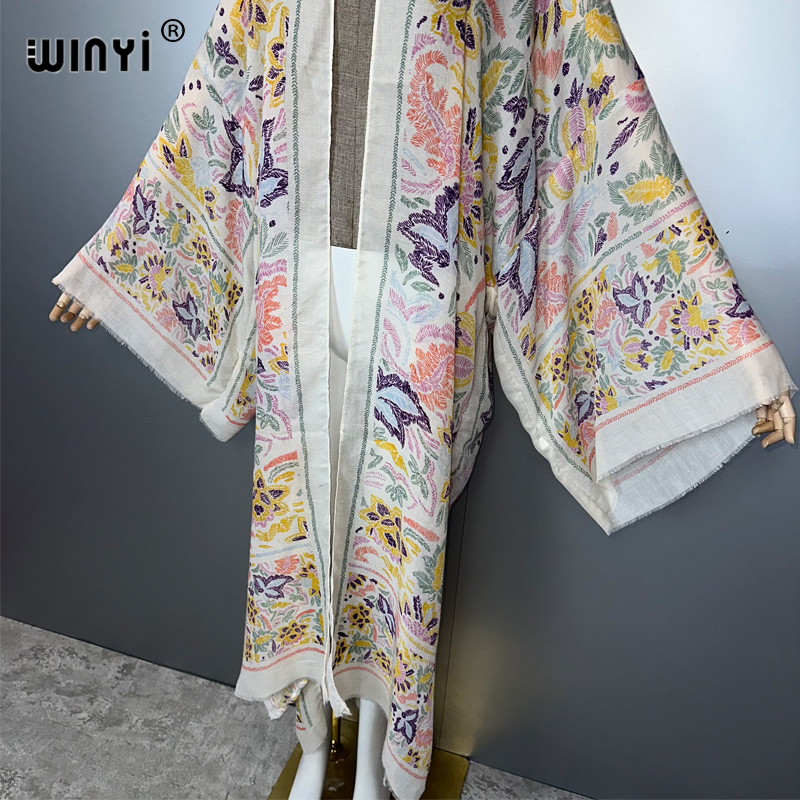 Tenue d'été WINYI, kimono, imprimé rétro africain, robe de plage, cardigan, vêtements de plage pour femmes, abaya de luxe Dubaï, kaftan.