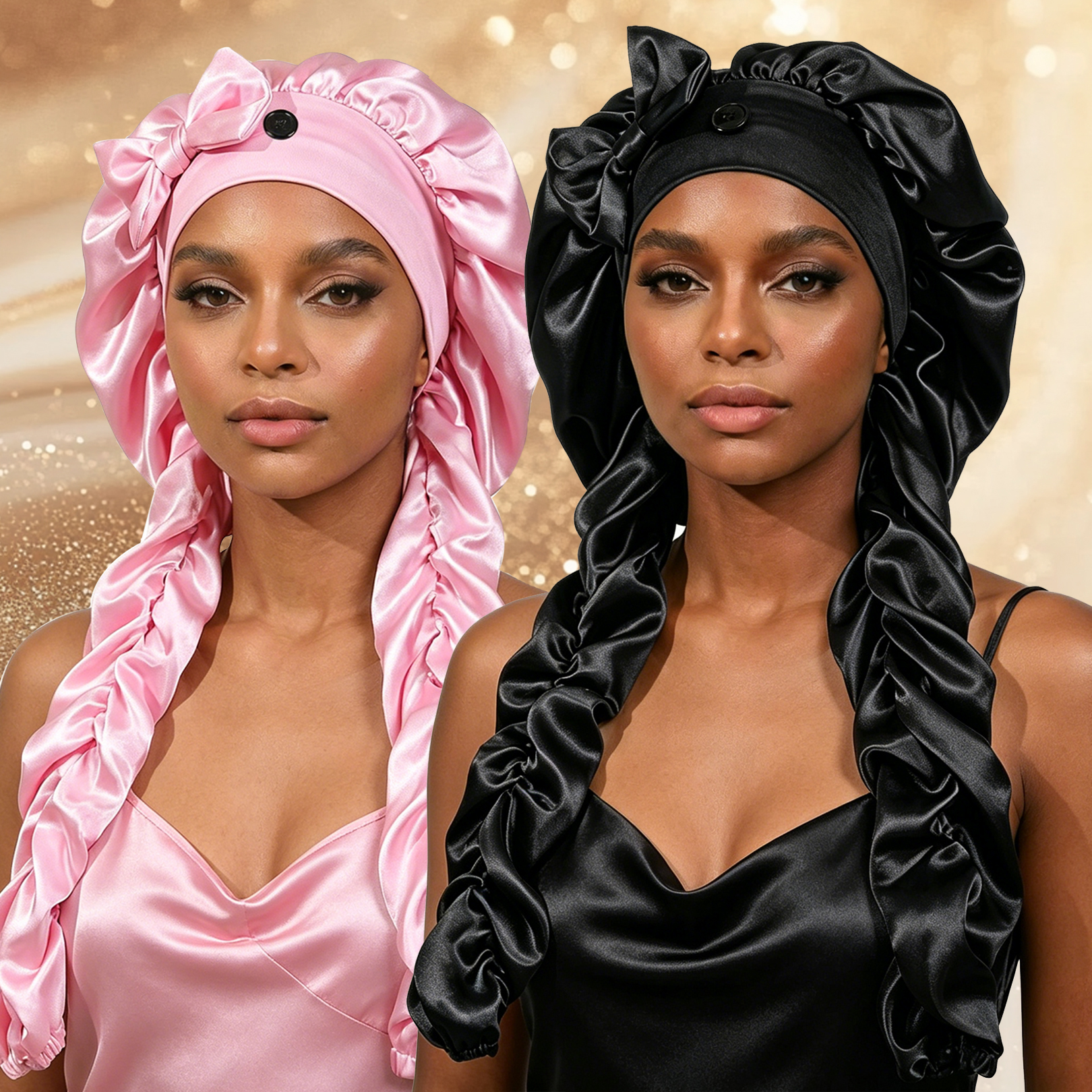 Bonnet en satin sans chaleur pour dormir, bonnet de nuit antidérapant avec longs rubans bouclants pour tresses et cheveux longs