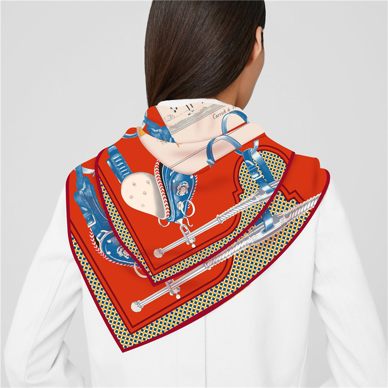 90CM Caddle cheval sergé Foulard en soie châle marque de mode foulards carrés femmes Hijab luxe Bandana Foulard foulard foulard