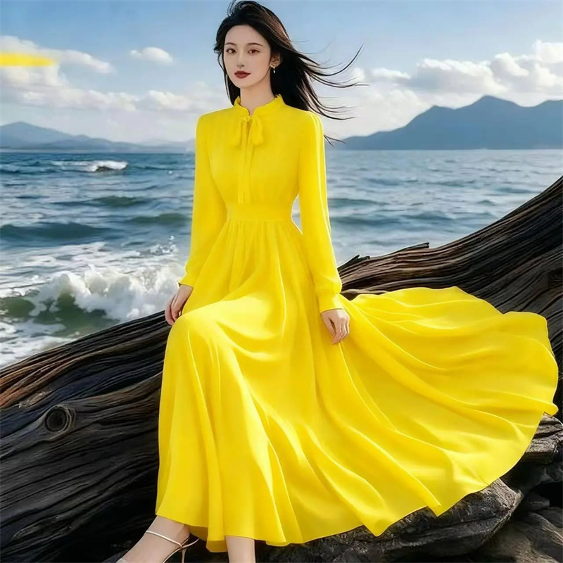 Robe coréenne de haute qualité pour femmes, nouvelle collection printemps-automne 2026, tempérament élégant, confortable, longue, robes pour dames