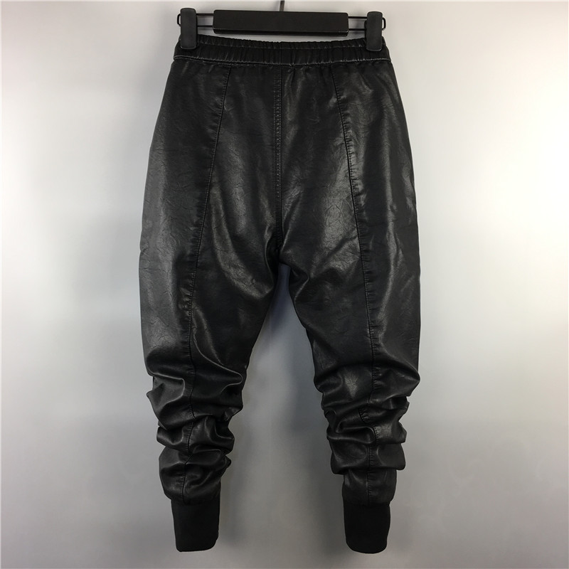 Pantalon Cargo Harem Décontracté pour Homme, Style Hip-Hop Urbain, en Similicuir PU, Longueur Standard, Automne Hiver, Noir, Grande Taille