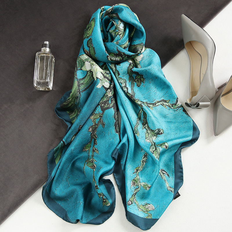 Espagne luxe foulard en soie femmes concepteur Van Gogh peinture à l'huile florale châles en soie Pashmina dames enveloppes foulards Foulard nouveau Hijab
