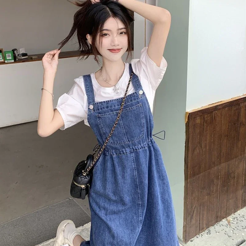 2025 mode femmes Denim jupe à bretelles printemps été casual sangle femme taille haute a-ligne solide à lacets femme jupes