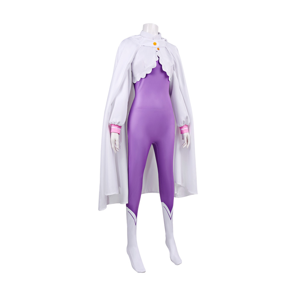 Déguisement Cosplay Emilia Re:Zero avec Cape à Capuche Oreilles de Chat Combinaison Violette Ensemble Complet pour Femmes Tenue de Fête Halloween