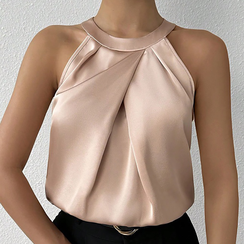 Débardeur en Satin haut de gamme pour femmes, nouvelle couleur, chemisier en soie, col rond, haut sans manches, à la mode, vêtements féminins élégants, été