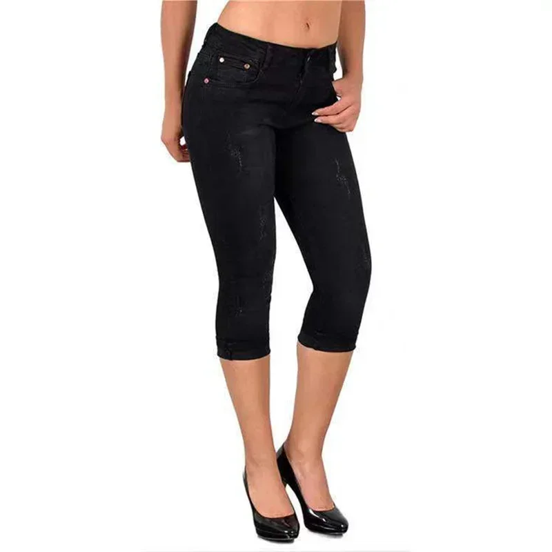 Jean crayon slim pour femme, style simple, décoration aux rayures, pantalon sept-quarts, 03/Décontracté, bouton Piedmont, denim