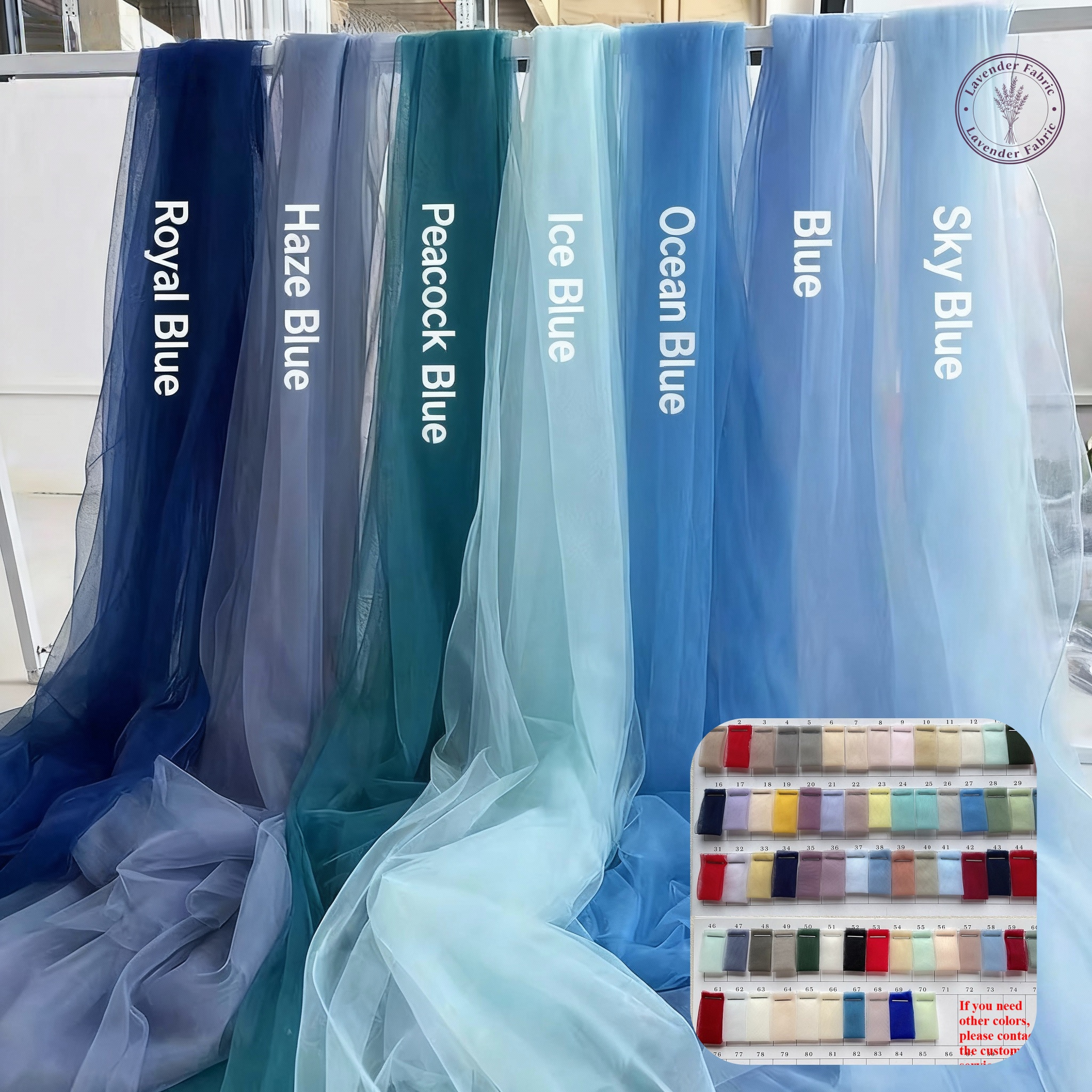 Série Bleue Tissu en maille douce pour DIY, rideaux de fête de mariage, décoration de chaise, couture et confection de vêtements