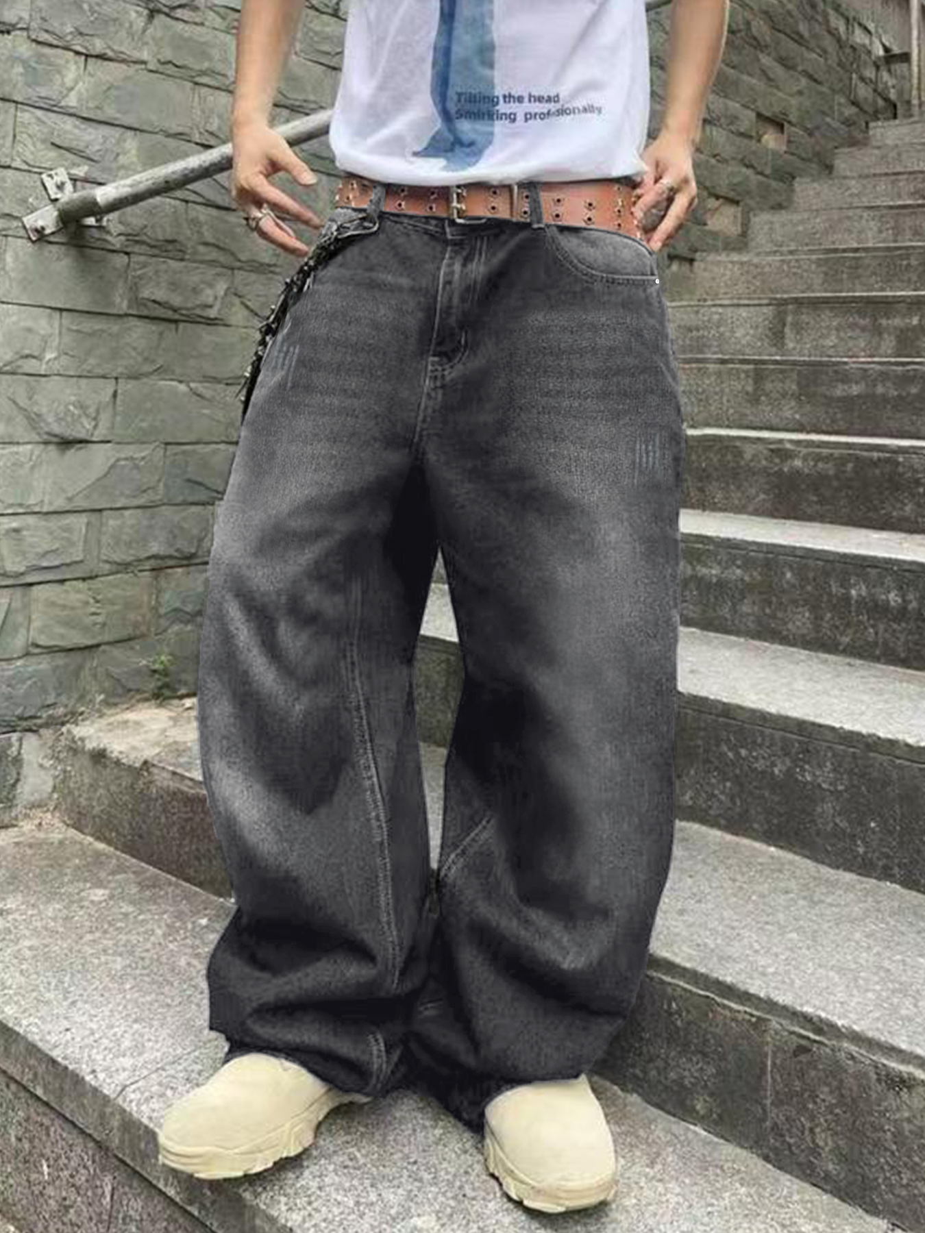 Mode hommes Vintage jean droit Streetwear personnalité Hip Hop pantalon mâle jeunesse ample jambes larges Denim pantalon