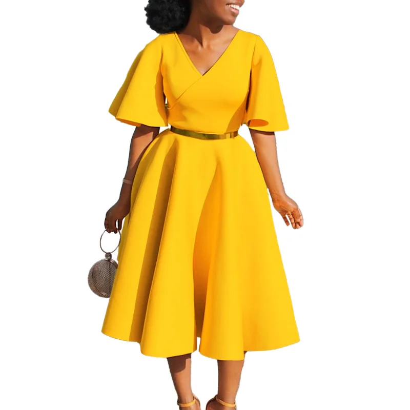 Robe africaine élégante mi-longue pour Femmes, mode d'été décontractée, manches évasées, soirée, boîte de nuit, Sexy, nouvelle collection