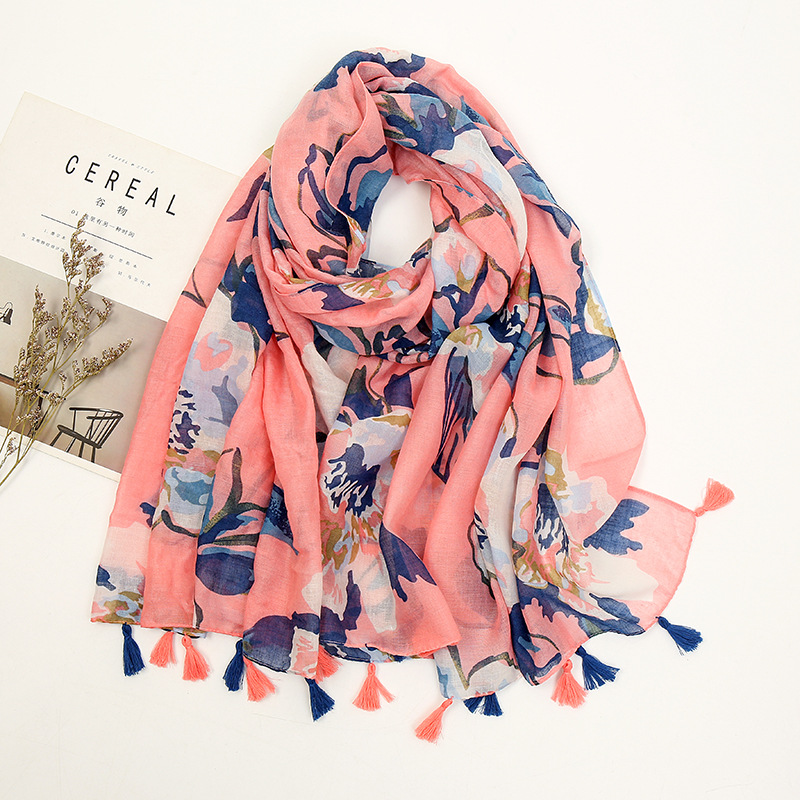 Châle en Viscose avec pompon Floral pour femme, foulard de haute qualité, foulard musulman, Hijab, collection printemps et été