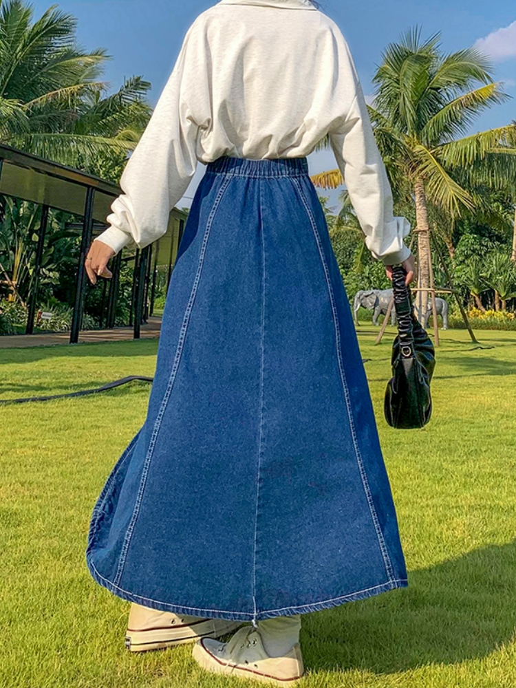Jupe Maxi longue en Jean pour femmes, décontractée, taille haute, en Jean, ligne a, à volants, grande taille 5XL 6XL, printemps été