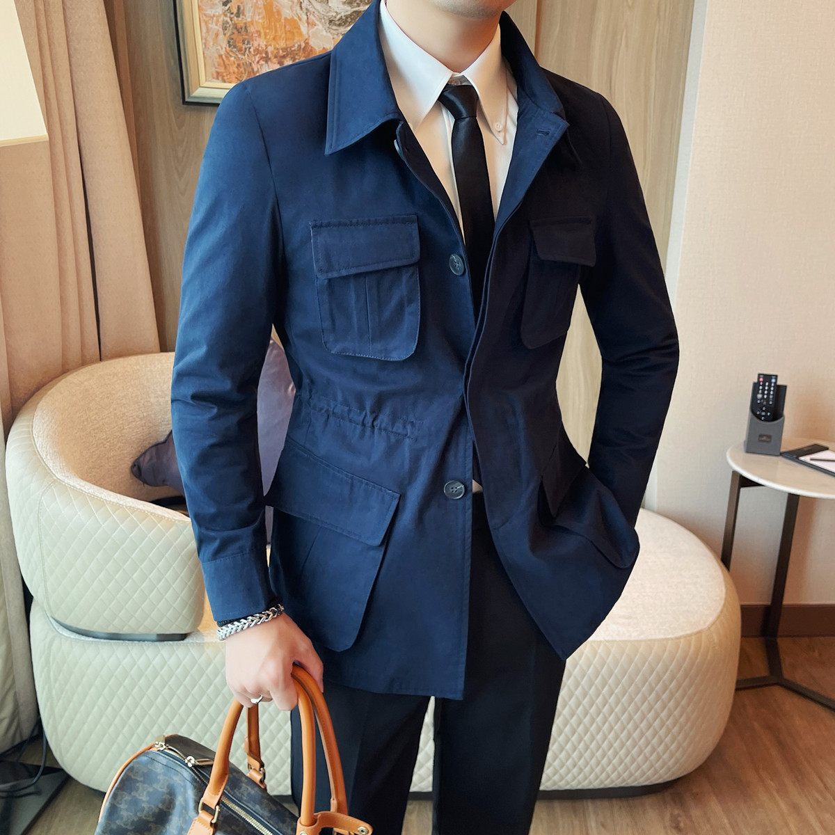 Vestes pour hommes vêtements de luxe coréens Multi couleurs affaires décontracté hommes vestes et manteaux coupe ajustée tout Match noir/marine/kaki