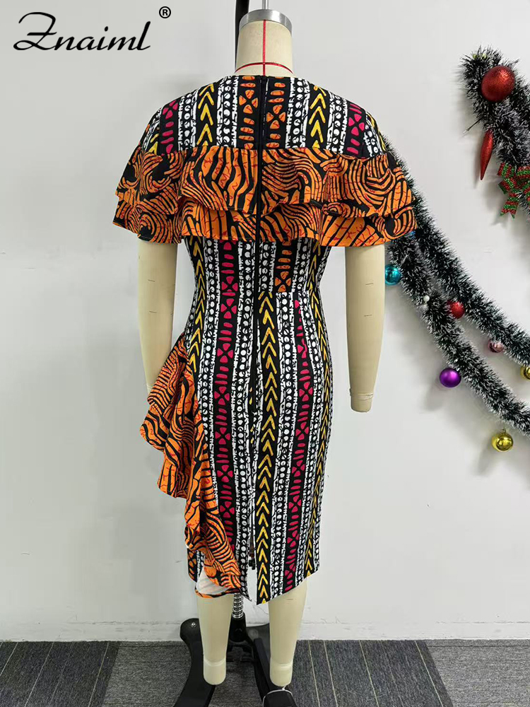 Znaiml Festival africain imprimer robes femmes élégantes été à manches courtes volants moulante Robe mi-longue mode vacances Robe de fête