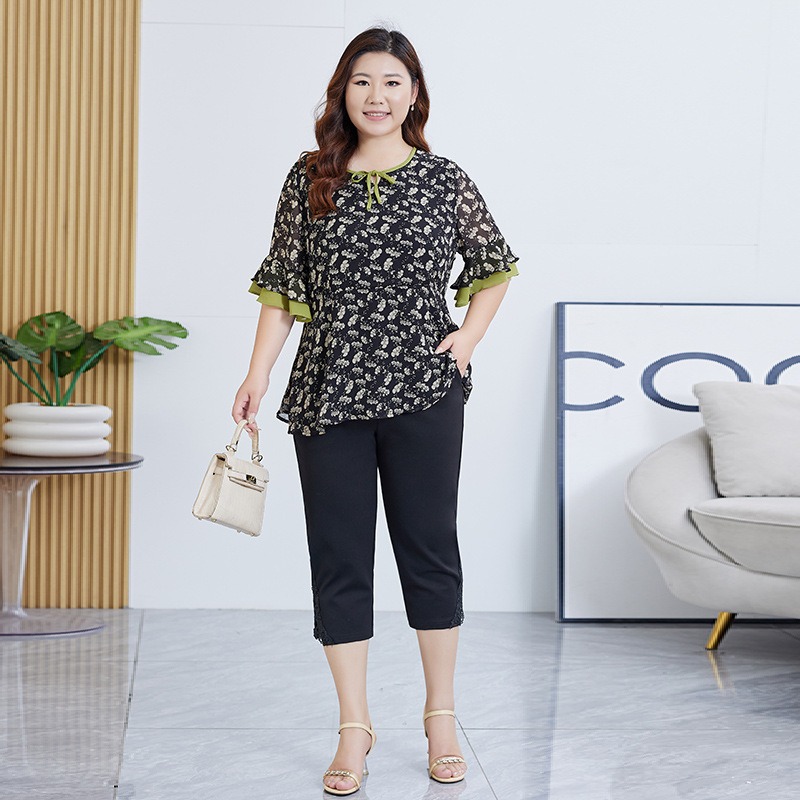 Pantalon d'été noir pour femme, grande taille 5XL 6XL, court, extensible, taille haute, respirant, 100 kg