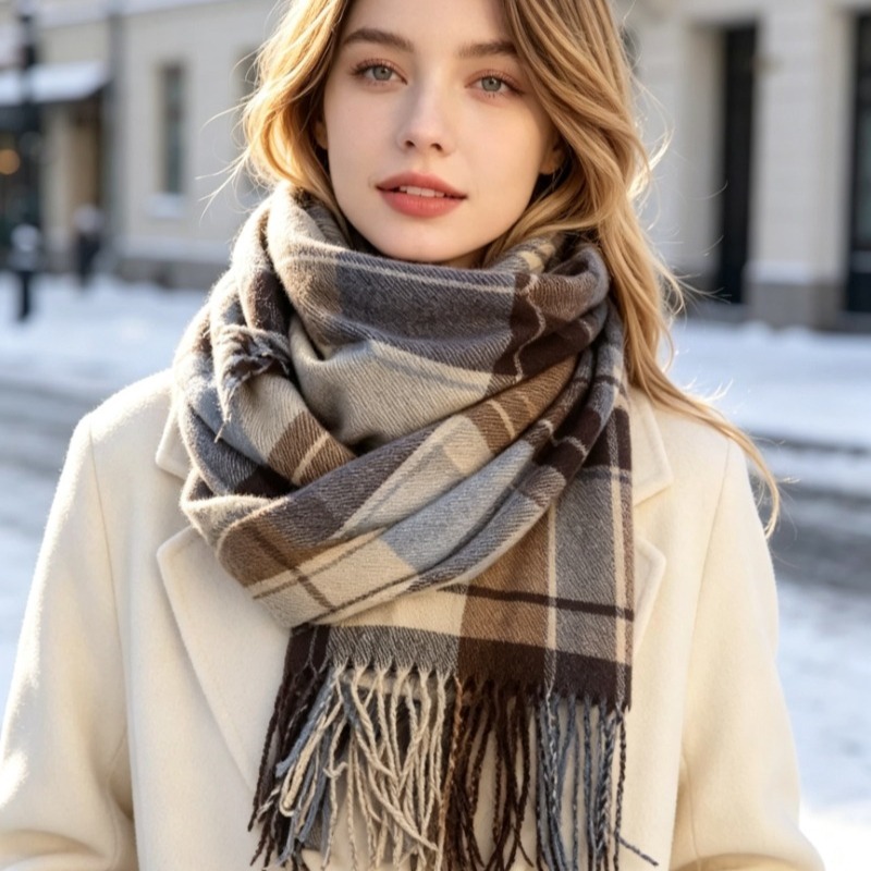 Écharpe d'hiver pour femmes, marque de luxe, motif classique en losanges, ensemble pour couple, écharpe douce, foulard exquis pour femmes, châle, 190*50cm