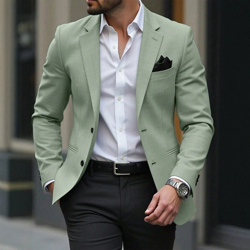 Blazer Homme KIDWHXR Style Coréen Slim Couleur Unie Col Rabattu Veste de Costume Décontractée Manches Longues pour Homme