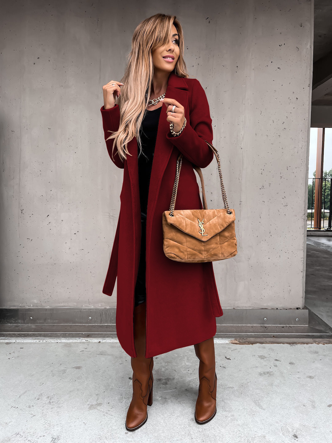 Manteaux d'automne et d'hiver européens et américains pour femmes, couleur unie, col à revers, manches longues, en laine, style simple