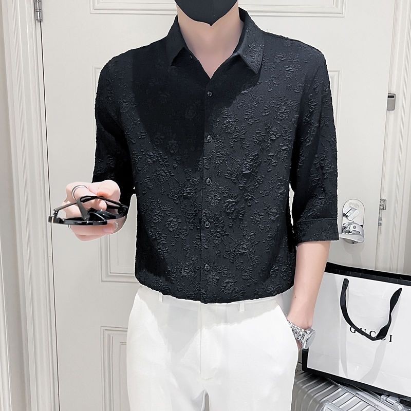 Chemise d'été Ice InjShirt pour homme, manches mi-longues, manches à cinq points, belle chemise décontractée, Ins ChimBrand, polyvalent