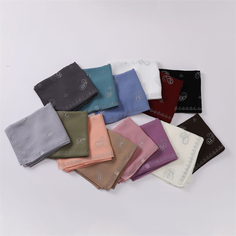 Bandana fleur perle strass mousseline de soie châle écharpe haute qualité miroitant perles bandeau enveloppement Foulard musulman Hijab