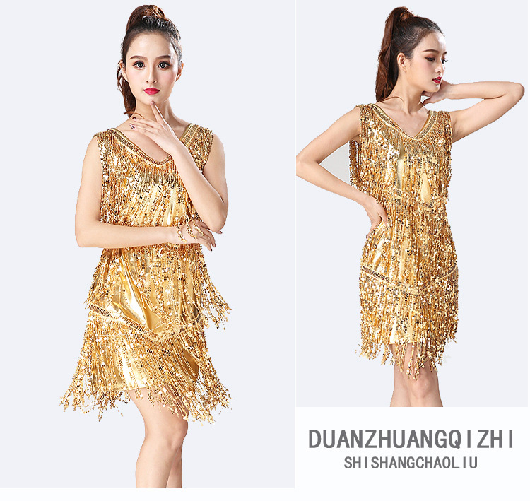 Robe de danse latine pour femmes, col en V, sans manches, paillettes scintillantes, franges, salle de bal, Samba, Tango, scène, Costume Rave