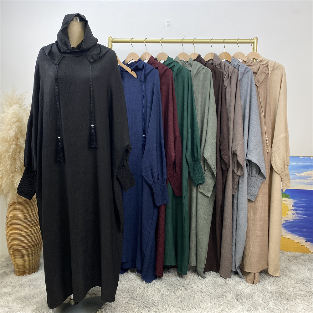 Femmes 12 couleurs Abayas musulman Ramadan vêtements de prière avec capuche Jalaba solide décontracté manches chauve-souris Robe arabe Eid Djellab