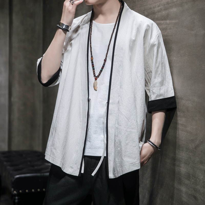 Kimono cardigan hommes japonais obi mâle yukata hommes haori japonais samouraï vêtements traditionnel japonais vêtements FF001